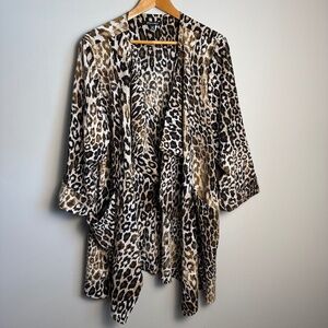 Roz‎ & Ali Women's Open Front Leopard Print Kimono Tunic Top Size 2X Pockets